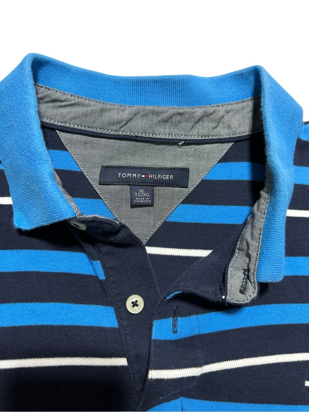 Tommy Hilfiger Navy, Bright Blue & White Striped Polo Shirt XL - Picture 3 of 9
